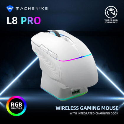 MACHENIKE L8Pro Wireless Gaming Mouse With Charging Dock PAW3395 Optical Sensor Adjustable Scroll 8K+2K Polling RGB For Gamer